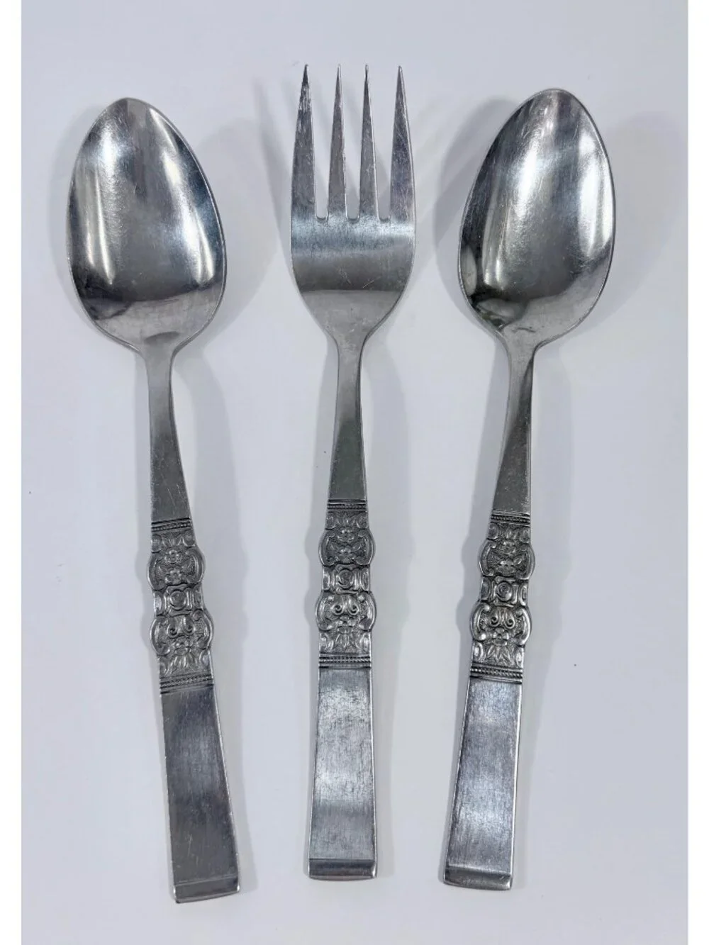 Vintage Northland Oneida Stainless Steel Serving Set Decorative Floral Handles S